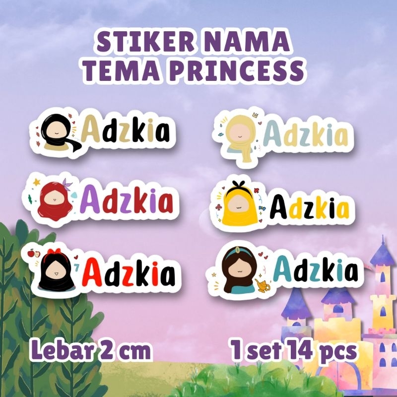 

[14 pcs] Stiker Nama Tema Princess Anti Air Waterproof