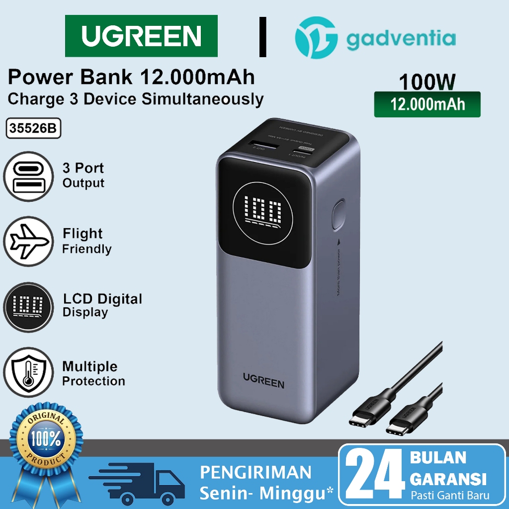 UGREEN Nexode Powerbank Macbook 12000mAh Digital Display Fast Charging 65w 100w MacBook iPad Air Sam