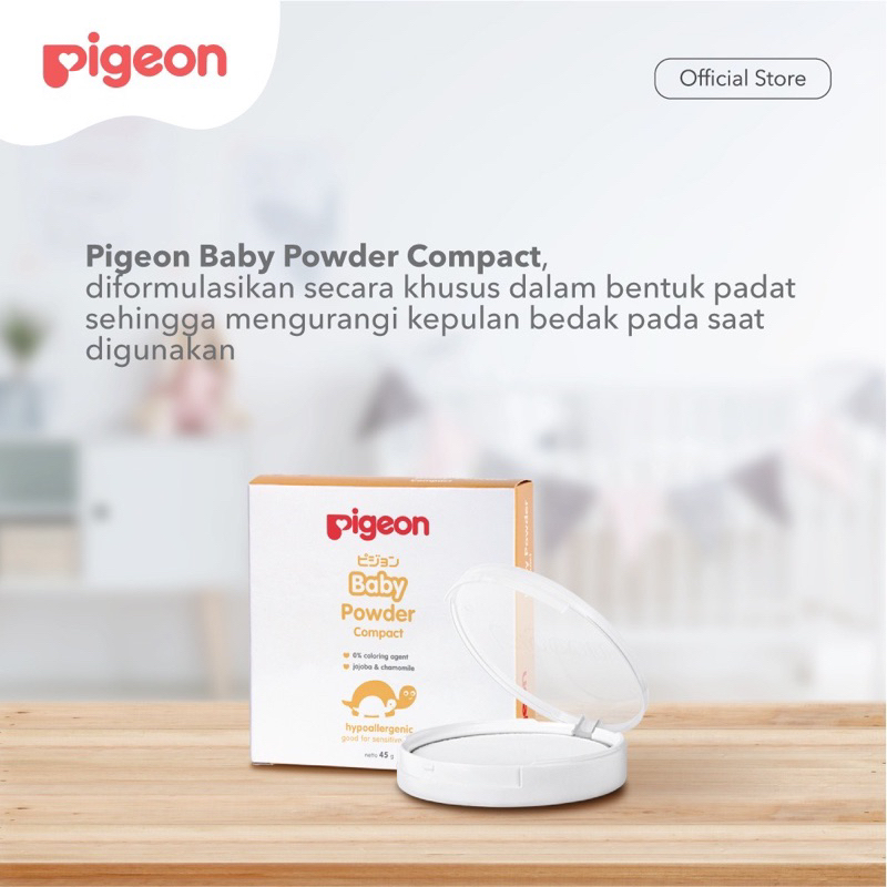 Pigeon Bedak Padat Bayi - Baby Compact Powder Cake Chamomile White Set - Refill + Puff 45Gr