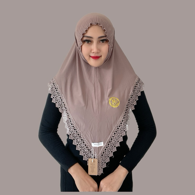 Indah Store - Hijab Instan Bergo KERUT Tali Lonceng Renda Senada NABILA By Moira