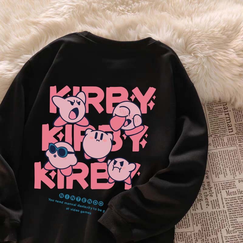 Pola Anime Kirby|Sweater Oversize Wanita Korean|Sweater wanita 100%cotton|Sweater Hitam