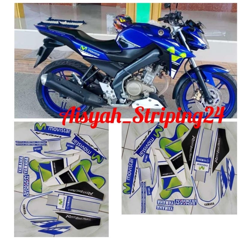 STIKER STICKER STRIPING LIS LES POLET BODY MOTOR YAMAHA VIXION MOVISTAR 2015 2016 BIRU