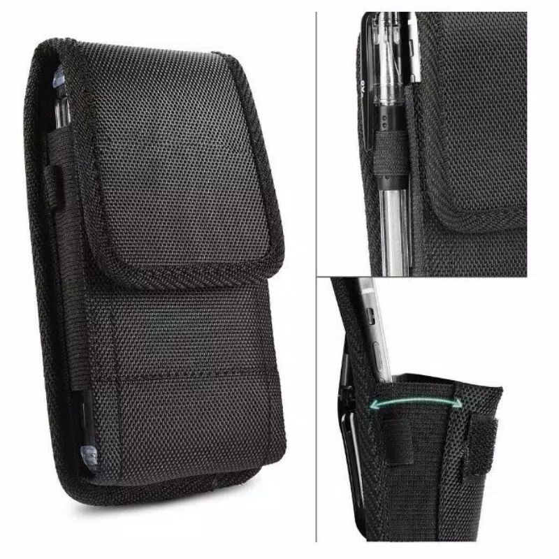 sarung hp pria dompet hp case hp pinggang horizontal atau vertikal warna hitam