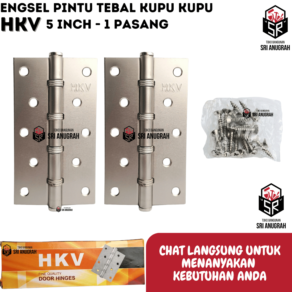 HKV Engsel Kupu Kupu Pintu dan Jendela Warna Silver Ukuran 5 INCH - 1 PASANG