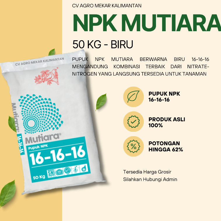 Mutiara Pupuk NPK 16 16 16 Original Karungan 50 KG