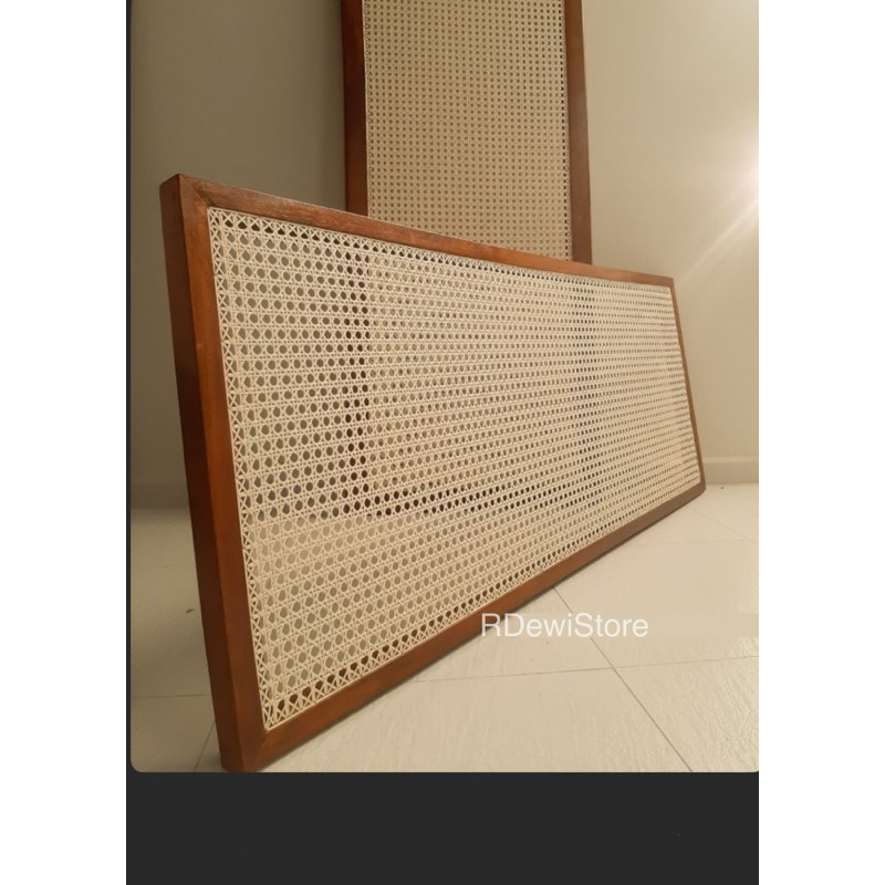 Headboard rotan frame kayu jati sandaran dipan tempat tidur