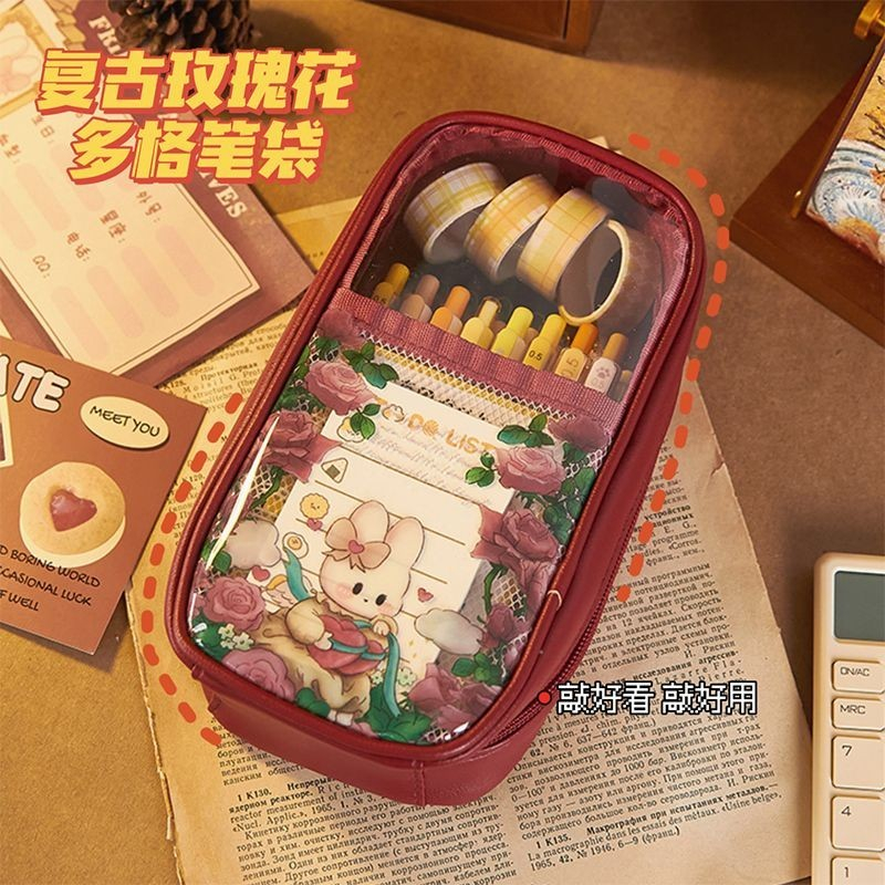 

Japanese Style Large Opening Student Stationery Pencil Case Rose Large Capacity Four-Layer Pencil Case