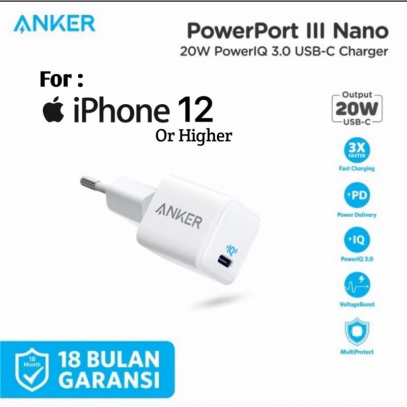 Charger MFI For Iphone ANKER Original 20W power port nano 3