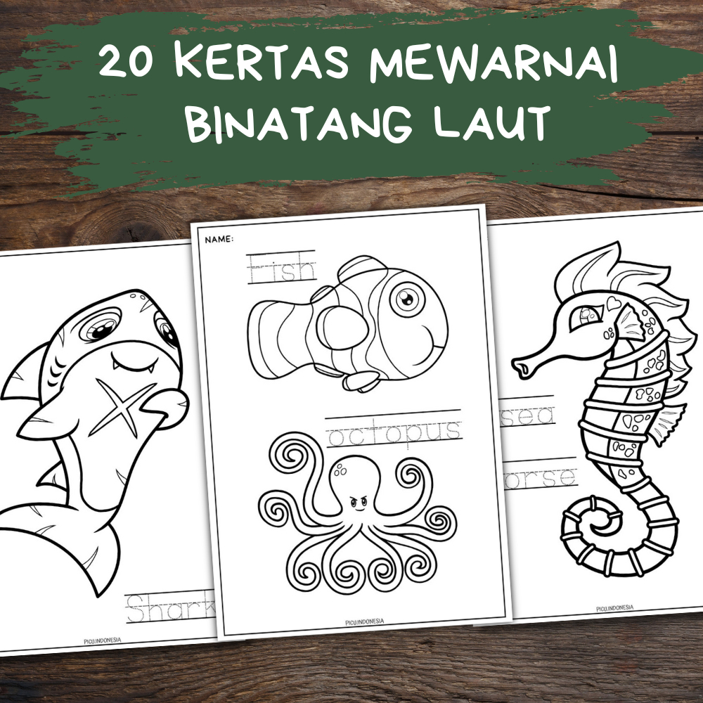 Kertas Mewarnai Tema Gambar Hewan Laut