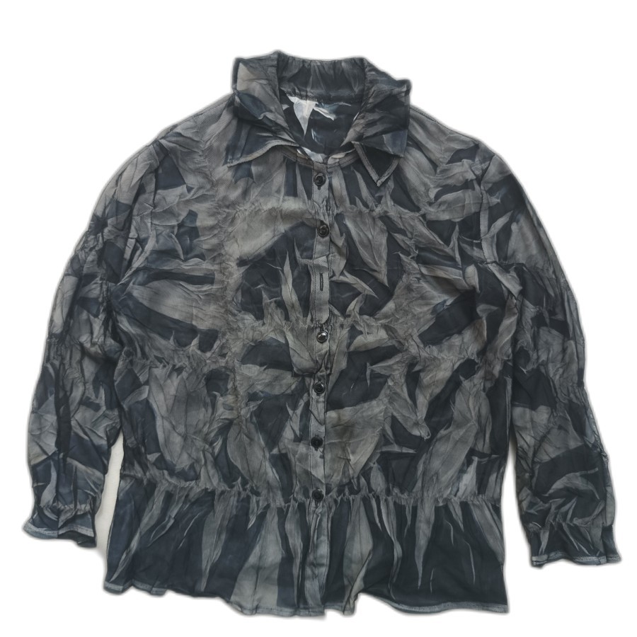 kemeja vintage longchamp printed tulle shirt women