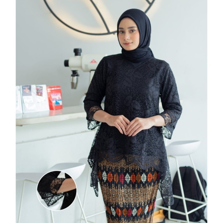 ( HARGA PROMO 8.8 ) ATASAN RINJANI JUMBO BAJU WANITA KEBAYA RINJANI BRUKAT KEBAYA KALONG WARNA HITAM