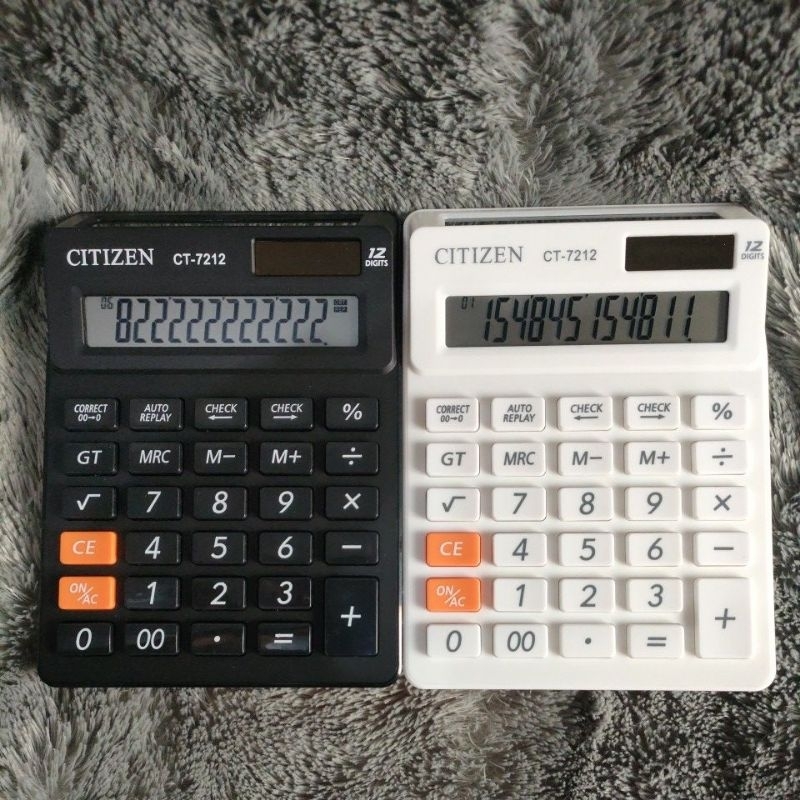 

kalkulator citizen 12 digit 2 power 2 layar warna hitam putih ct-7212/calculator check correct 12 digit 2 power 2 layar citizen ct-7212