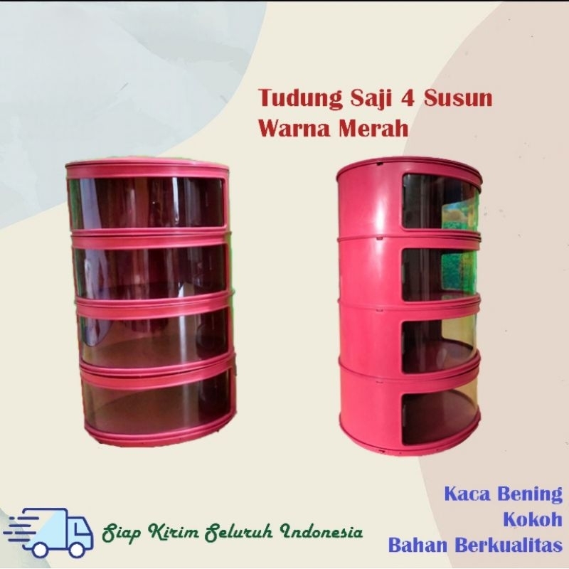Tudung Saji 4 Susun Tempat Makanan Bertingkat Praktis Kokoh (Merah, Putih, Pink, Biru)