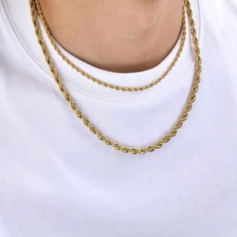 Kalung Titanium Model Tambang//Kalung Titanium Pria Dan Wanita//Anti Karat ( Kalung Tambang)