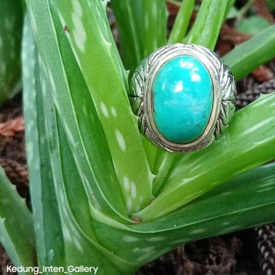 Cincin Pria Batu Pirus | Natural Turquoise | Pirus Persia Asli  Polos | Persia Tosca Hijau