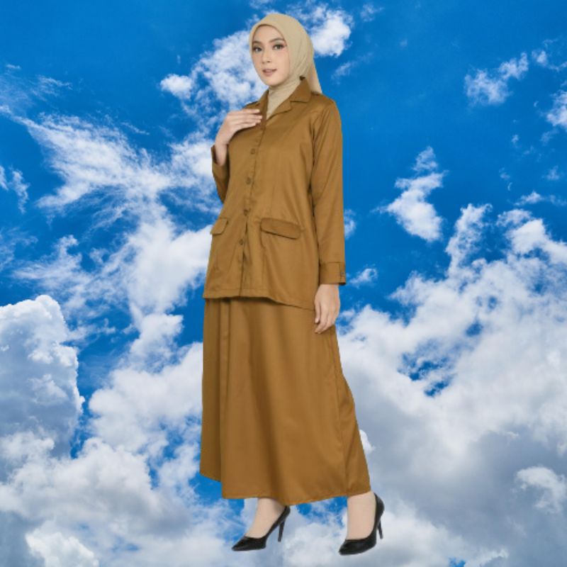 SERAGAM PEMDA PNS / KHAKY MUDA / Baju Dinas Wanita/ SETELAN BAJU DINAS WANITA  Baju guru Indonesia/K