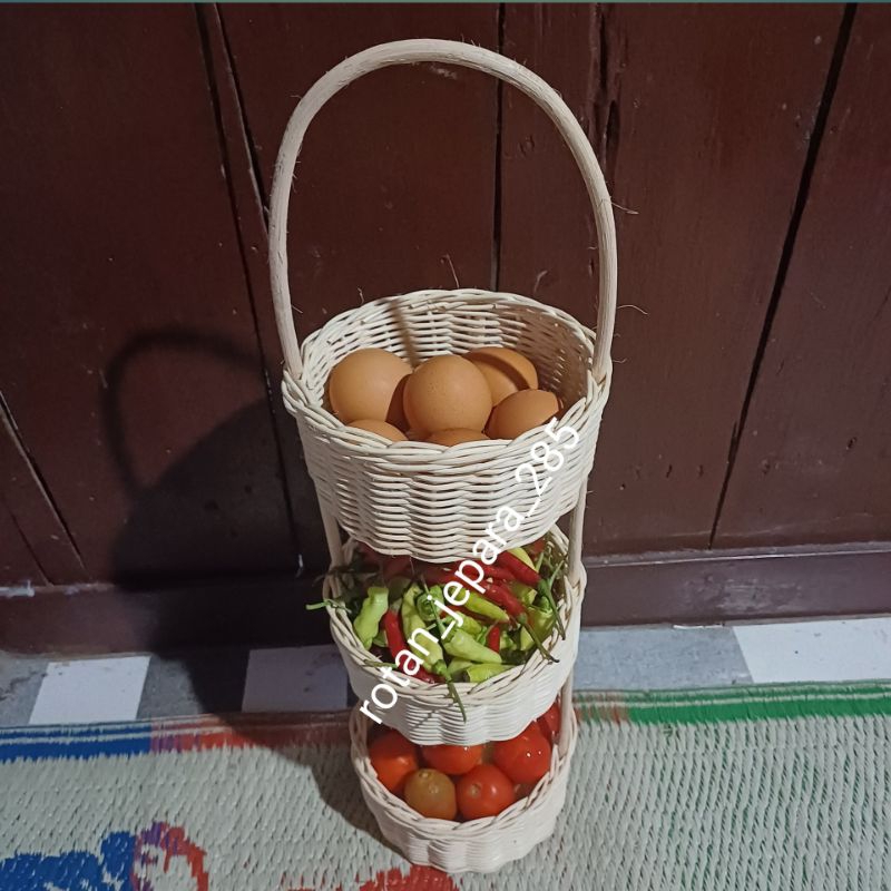 Keranjang rotan susun 3 serbaguna,keranjang 3 susun full rotan halus