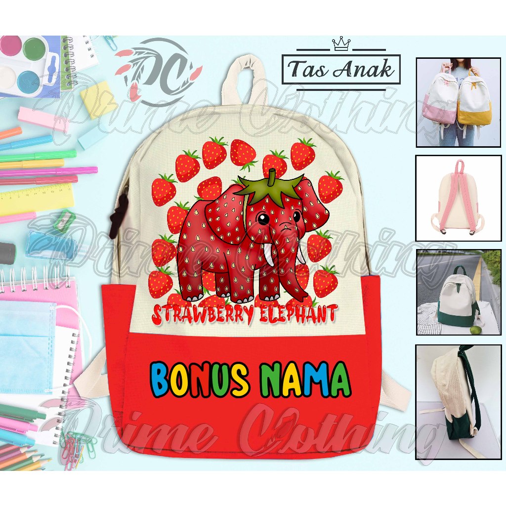 Tas Anak Tas Ransel Anak Tas Sekolah Anak Laki-Laki/Perempuan Design Custom Strawberry Elephant
