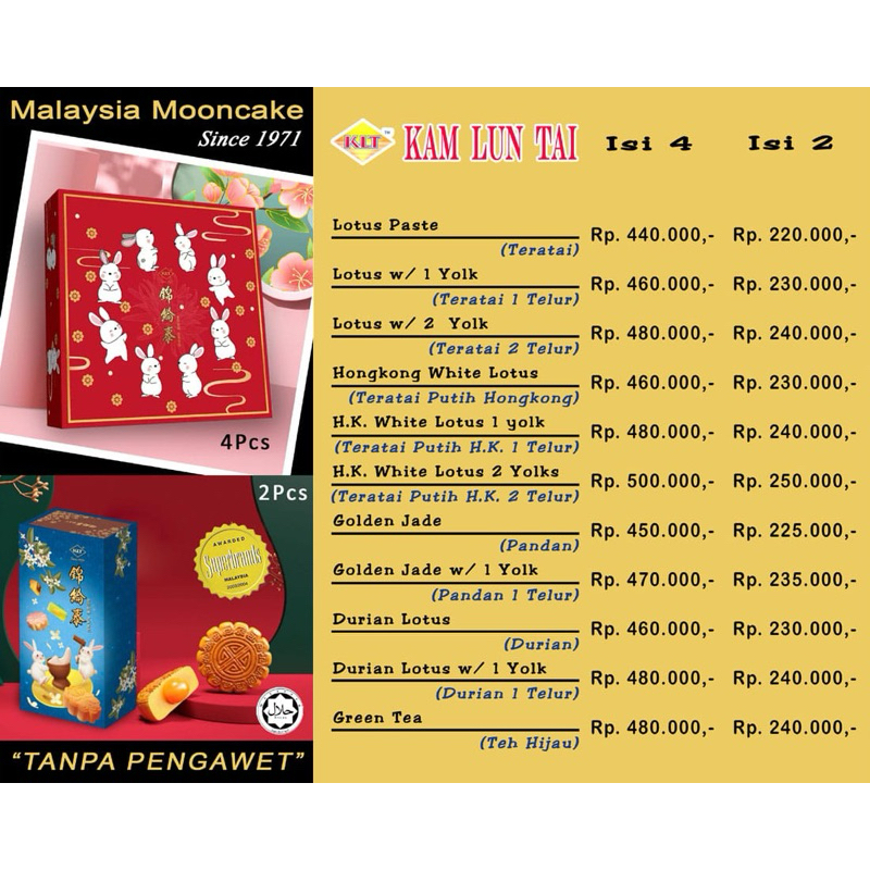 

KAM LUN TAI Malaysia Mooncake | Kue Bulan / Tiong Ciu Pia (Isi 4)