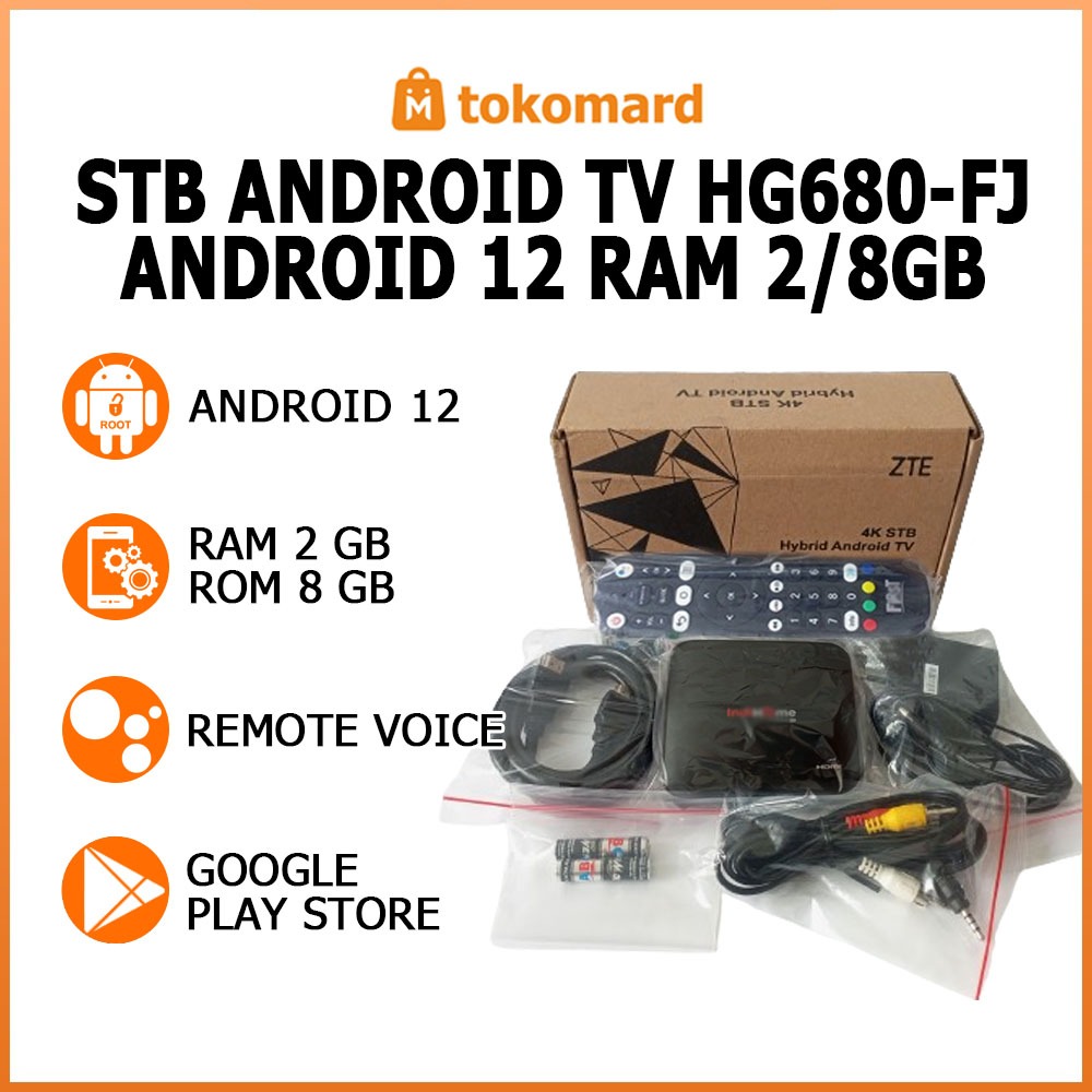 Set Top Box TV STB Android TV HG680-FJ RAM 2GB / 8GB Android 12 Remote Voice Full Unlock dan Root