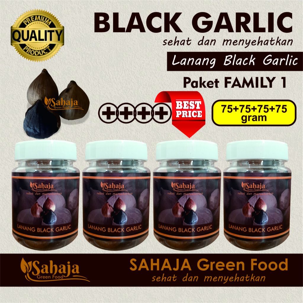 

Paket Family 1//Lanang Black Garlic//75+75+75+75 gram//SAHAJA Green Food//sehat dan menyehatkan