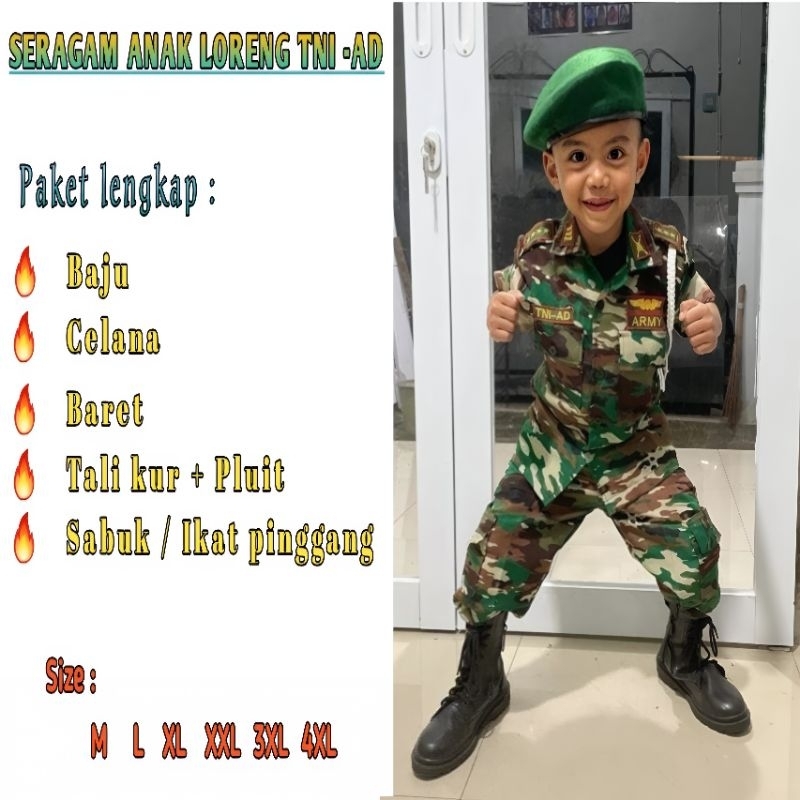 BAJU SERAGAM TNI AD ANAK LAKI - LAKI / PEREMPUAN komplit