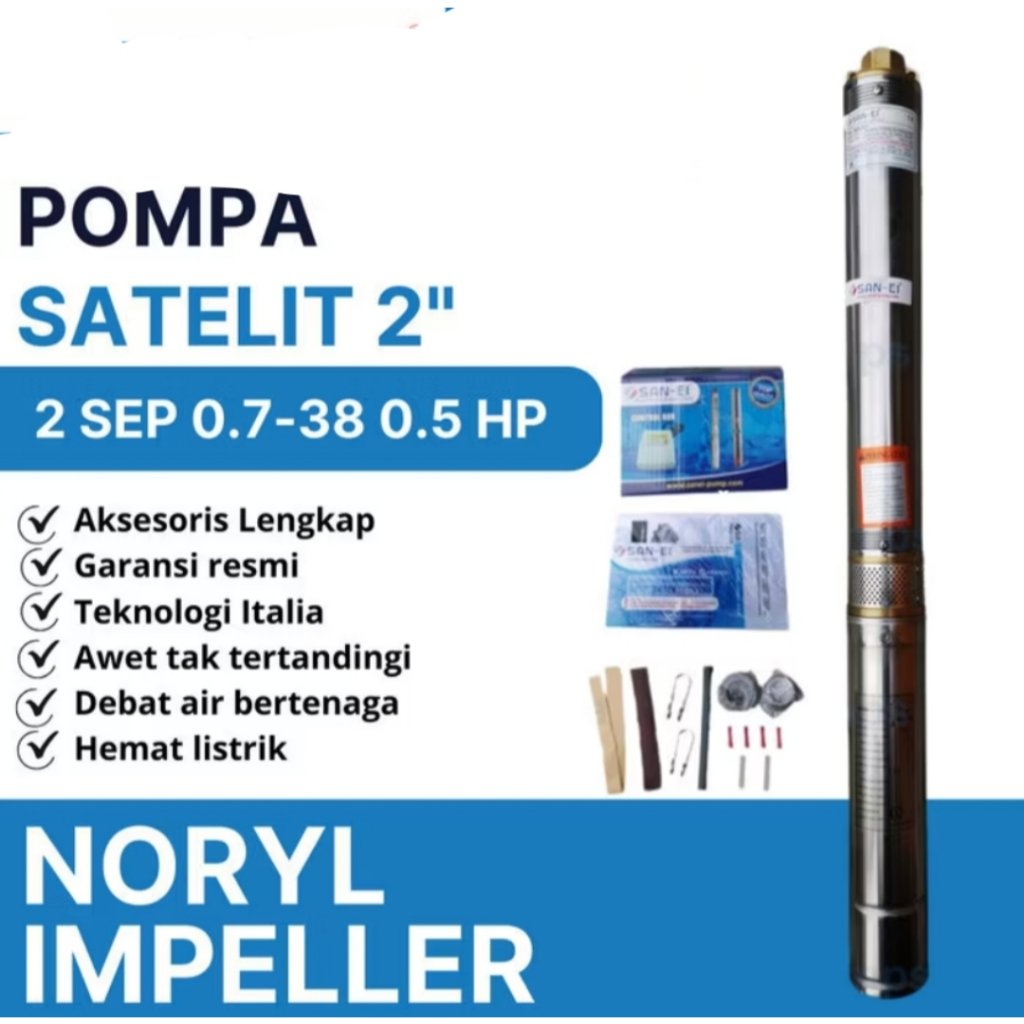 Pompa Air Satelit San Ei 2 inch 0.5 Hp Pompa Submersible 2 inch Tanpa Kabel