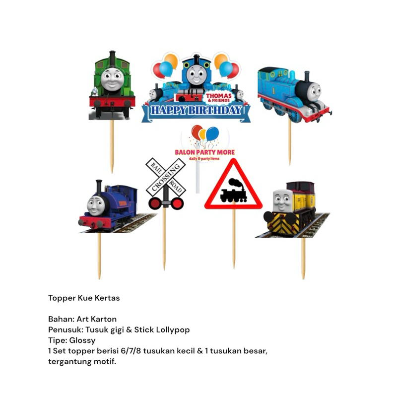 (SET THOMAS TRAIN) TOPPER BAHAN ART PAPER KERTAS HIASAN BUKET/ CAKE TOPPER KUE ULANG TAHUN / TUSUKAN
