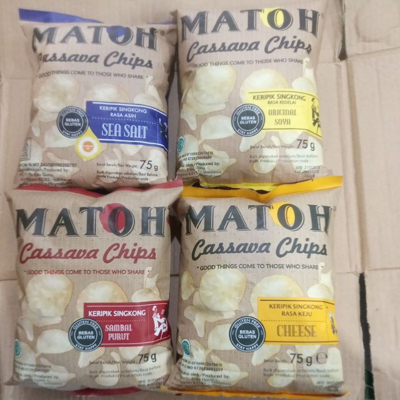 

MATOH Cassava chips kripik singkong kedelai original soya,rasa asin seal salt,sambal purut,rasa keju berat bersih 75gr