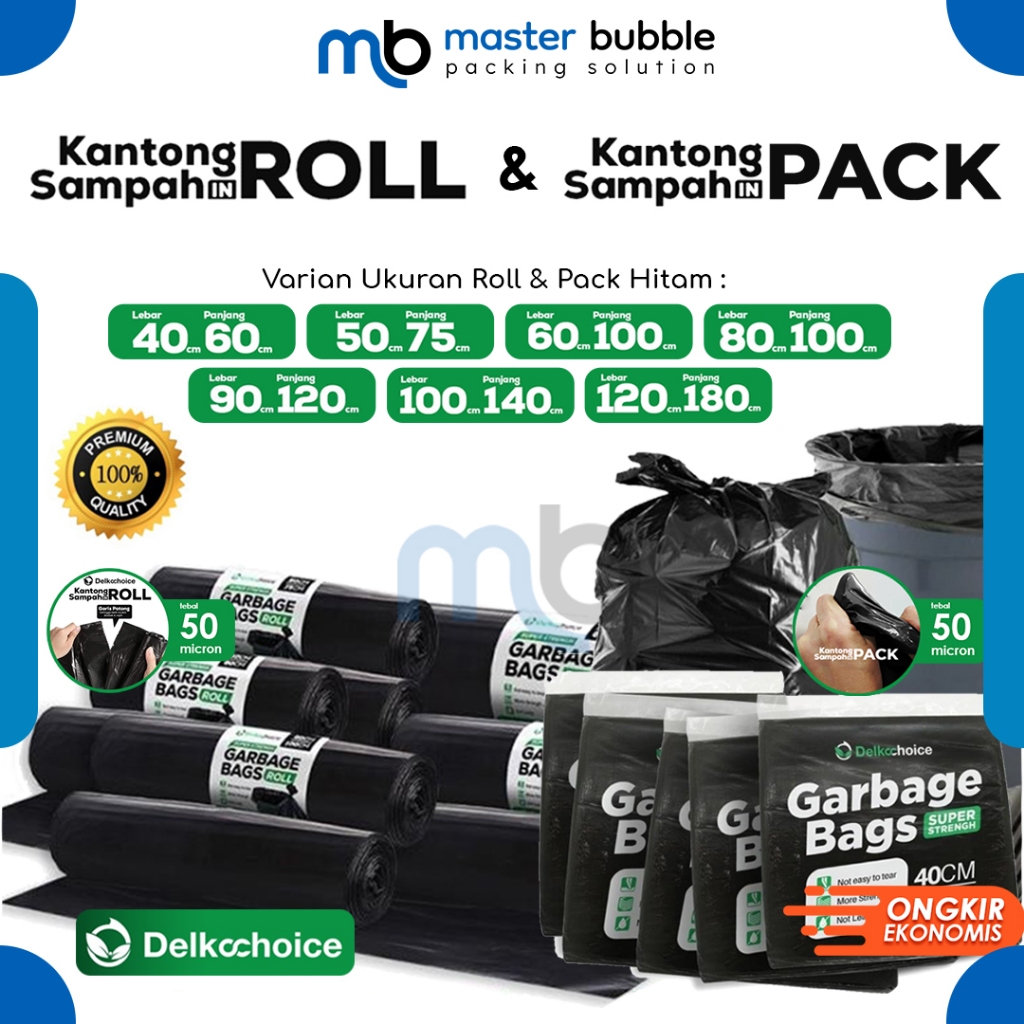 Kantong Kresek Plastik Sampah Roll & Pack Hitam / Trash Bag / Garbage Bags Tebal Delkochoice
