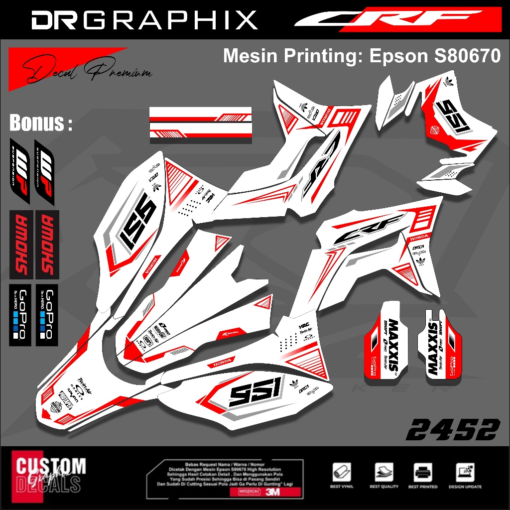 DECAL CRF FULLBODY BISA CUSTOM NAMA NOMOR - Stiker Motor CRF 150L Warna Putih Merah (Terbaru 2024)