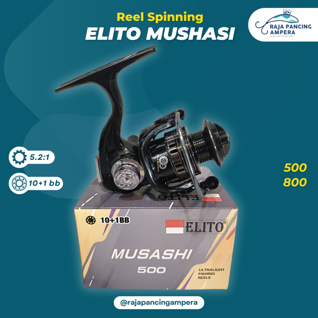 Reel Spinning Elito Musashi 10+1 BB | Kerekan Pancing Ultra Light Mini Rubber Knob 500 & 800