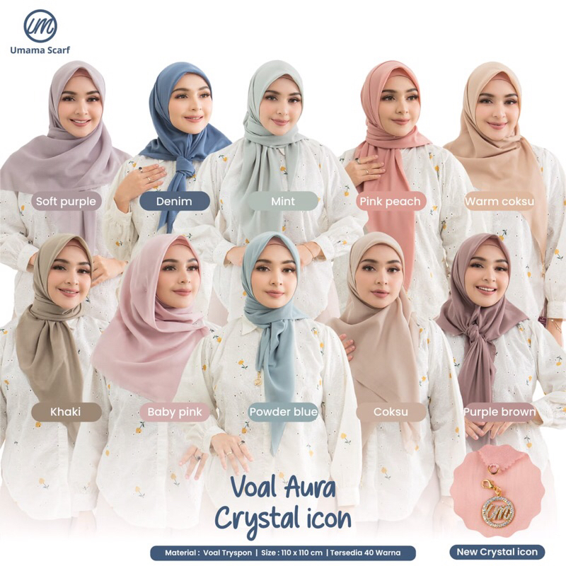 Agen suppiler Hijab Umama Voal Aura Crystal Logo Pouch Jilbab Segiempat Polos Logo Jilbab Terlaris T
