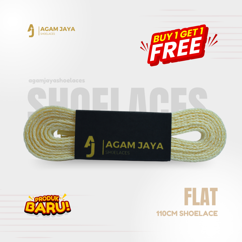 [BUY 1 GET 1] Tali Sepatu Polyester Flat 110cm PUTIH TULANG, Mika Plastik - Agam Jaya Shoelaces FPP1