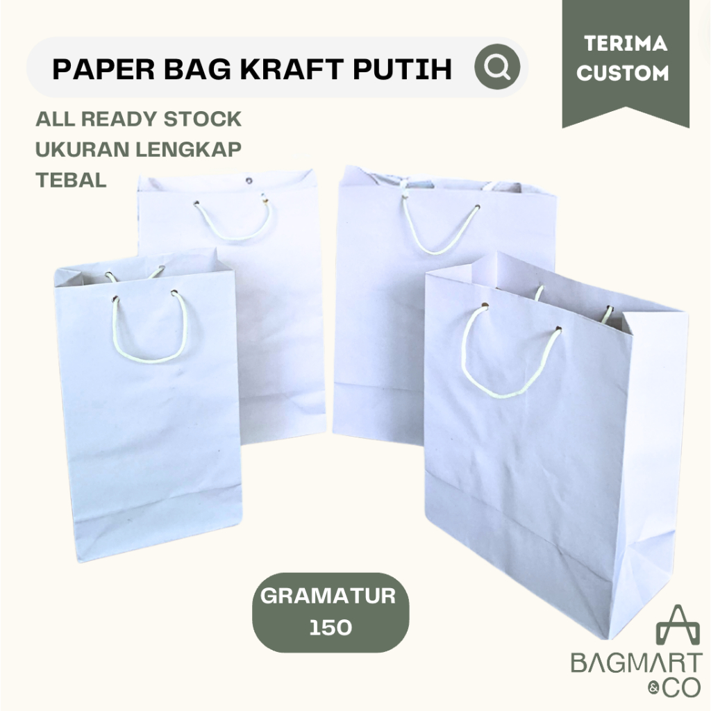 

Paper Bag Putih Polos Special White 150 Gsm Tas Belanja Souvenir Kraft