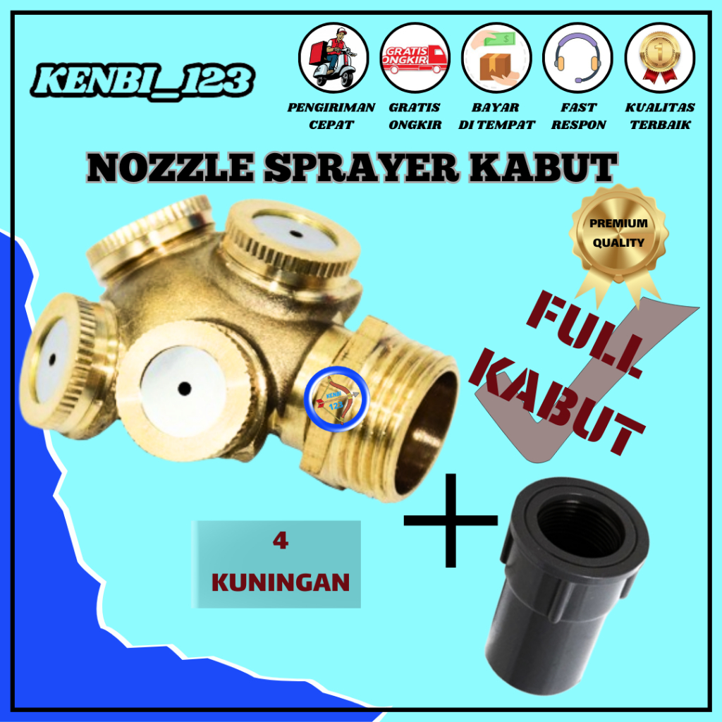 Spuyer Nozzle Sprayer Kabut Embun Kepala 4 Kuningan Untuk Rumah Walet Kandang Ayam Jamur+sok drat KE