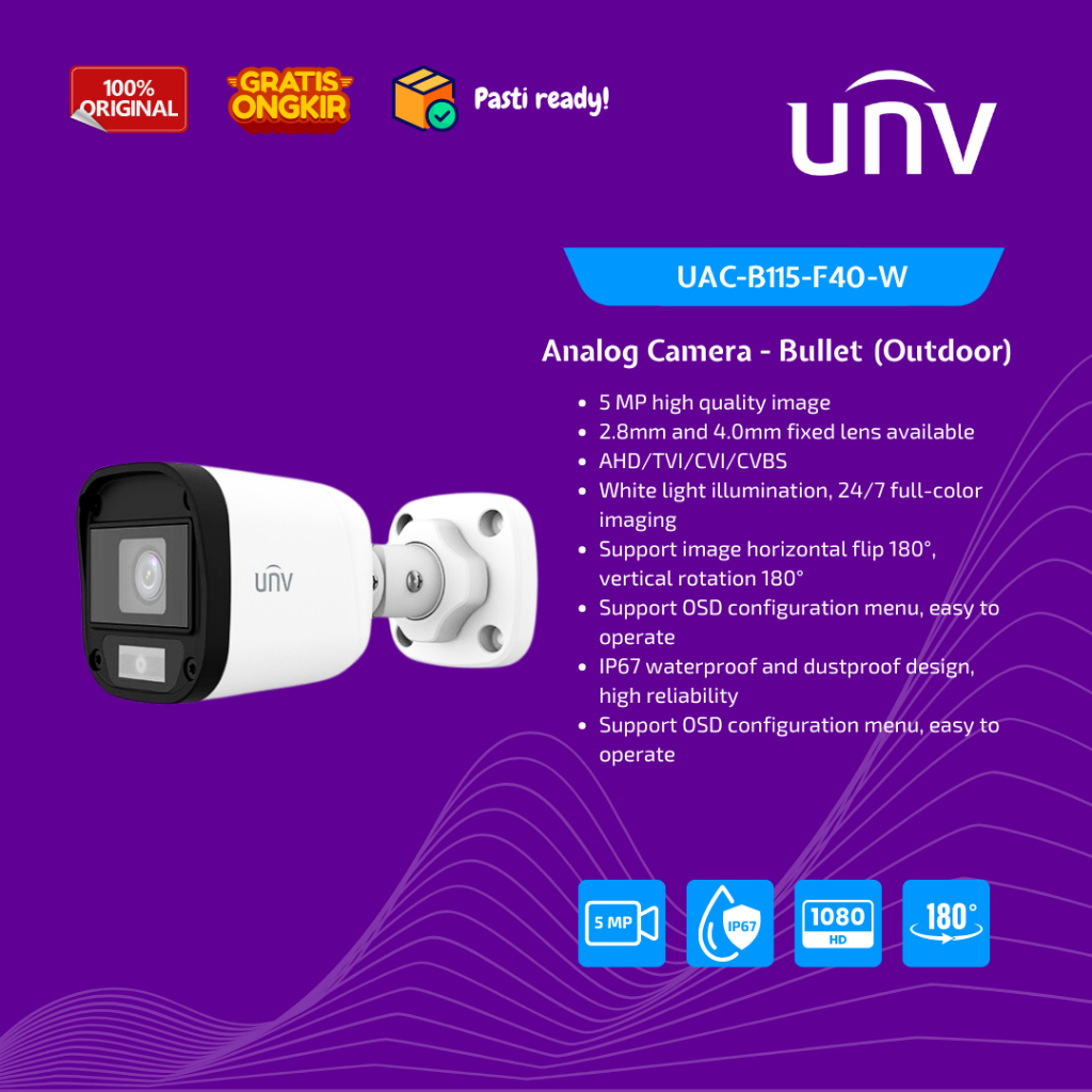 UNV UAC-B115-F40-W Uniview CCTV 5MP ColourHunter HD Fixed Mini Bullet Analog Camera