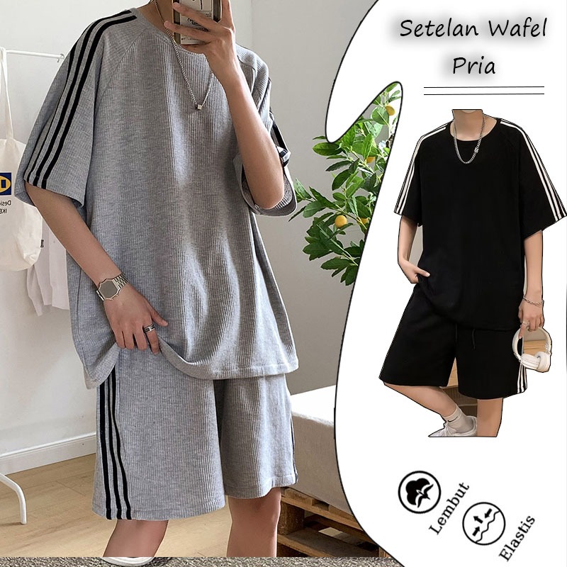 baju celana pria 1 set setelan olahraga pria setelan cowok celana pendek kaos pria baju setelan pria