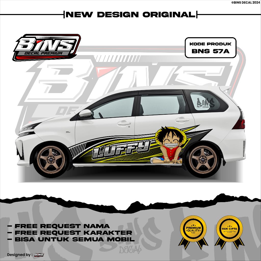 BNS57-STIKER DECAL AVANZA XENIA SIGRA FREED SIAP CETAK-STIKER MOBIL ONE PIECE FREE CUSTOM GAMBAR
