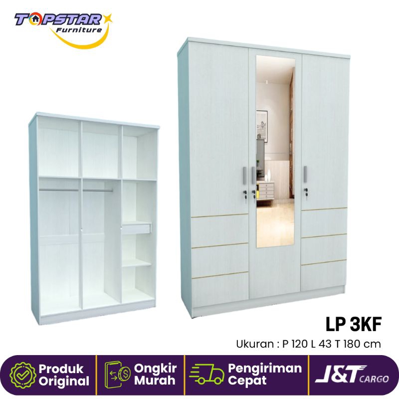 Lemari 3 Pintu Kaca Full - Lemari Pakaian Minimalis - Lemari Baju Termurah