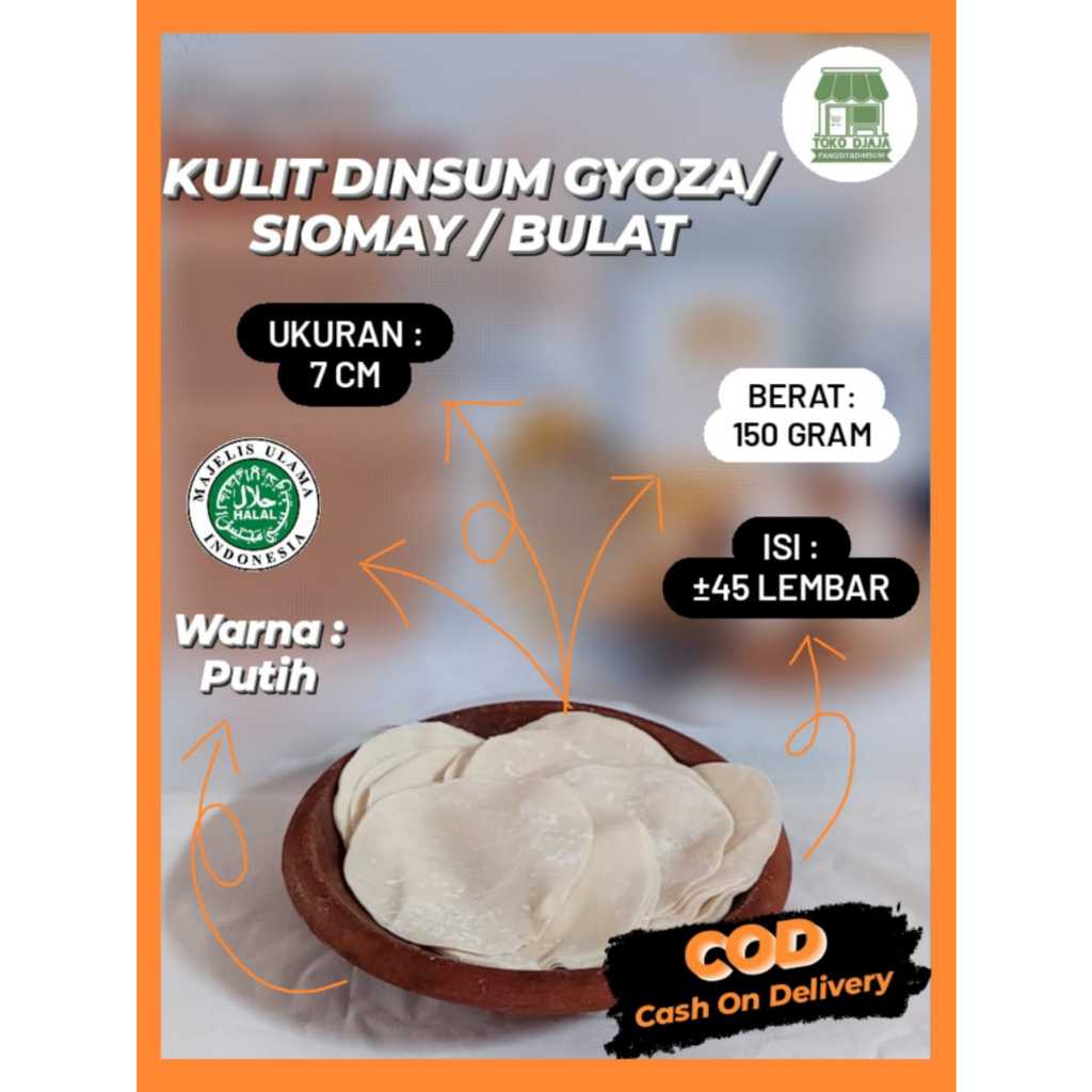 

Kulit Dimsum Kulit Gyoza Kulit Siomay Bulat diameter 7cm Enak Lezat Elastis Tipis Halal isi 150gr Warna Putih