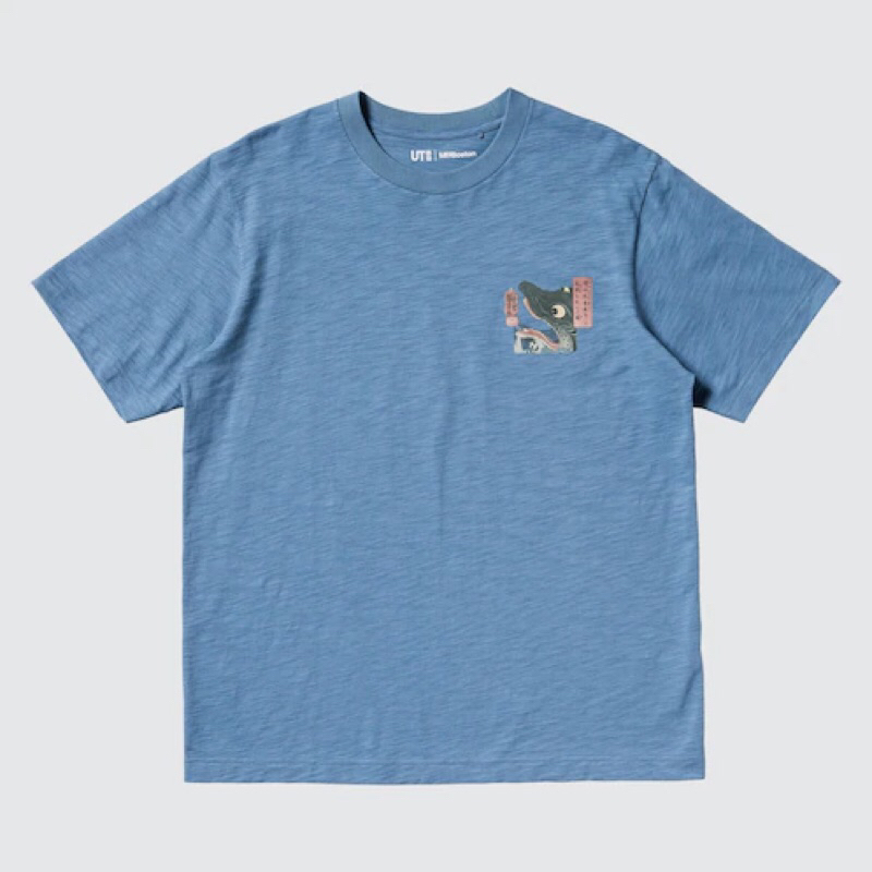 UNIQLO Men UT T-Shirt Kaos Pria Grafis Ukiyo-E Lengan Pendek Blue