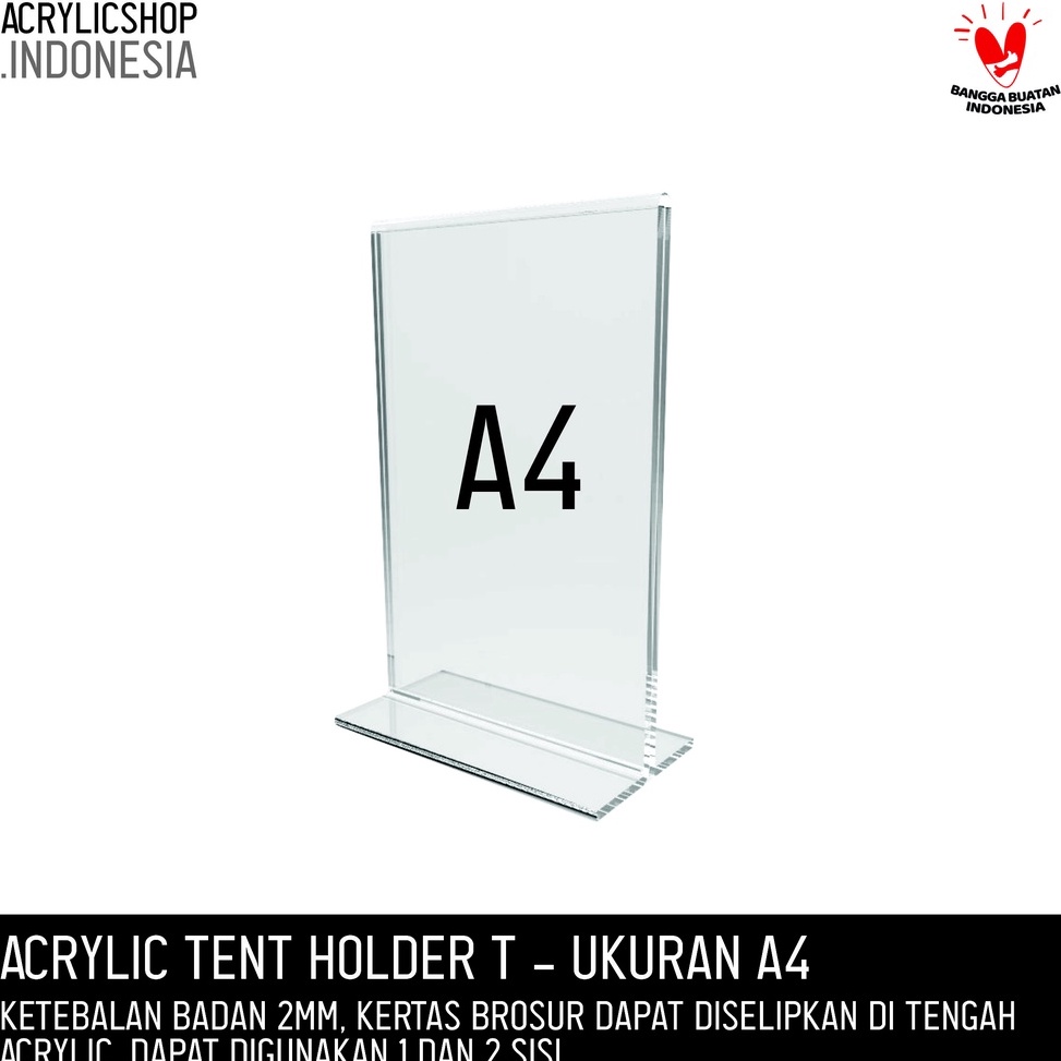 

KODE X3V Akrilik Tempat Brosur A4 Acrylic Tent Card Holder Stand 2 sisi A4 Type T