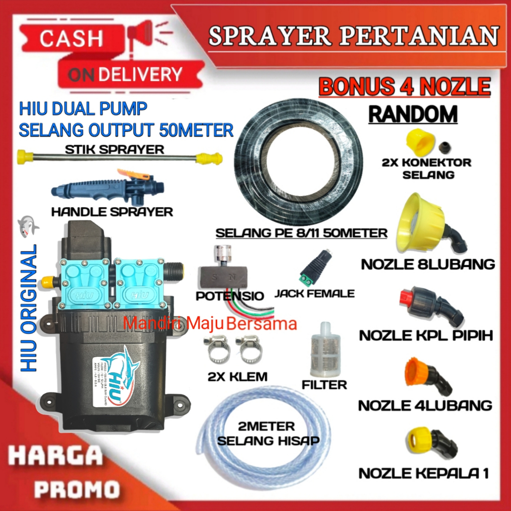 RB PAKET ALAT SIRAM MISTING SPRAYER HAMA DINAMO POMPA DC HIU DOBEL SELANG 50 METER