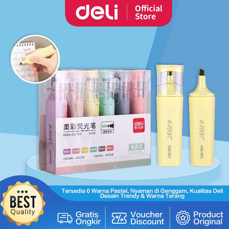 

KODE V24C Deli Highlighter Set Penanda Set Isi 6 Warna Pastel Desain Lucu S616