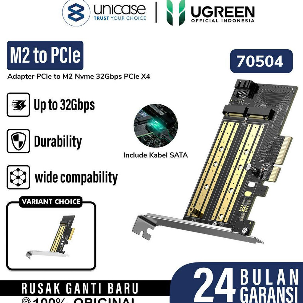 Adapter PCIE to SSD M2 NVME UGREEN Express 32Gbps PCIE X4816 SATA KODE F5M9