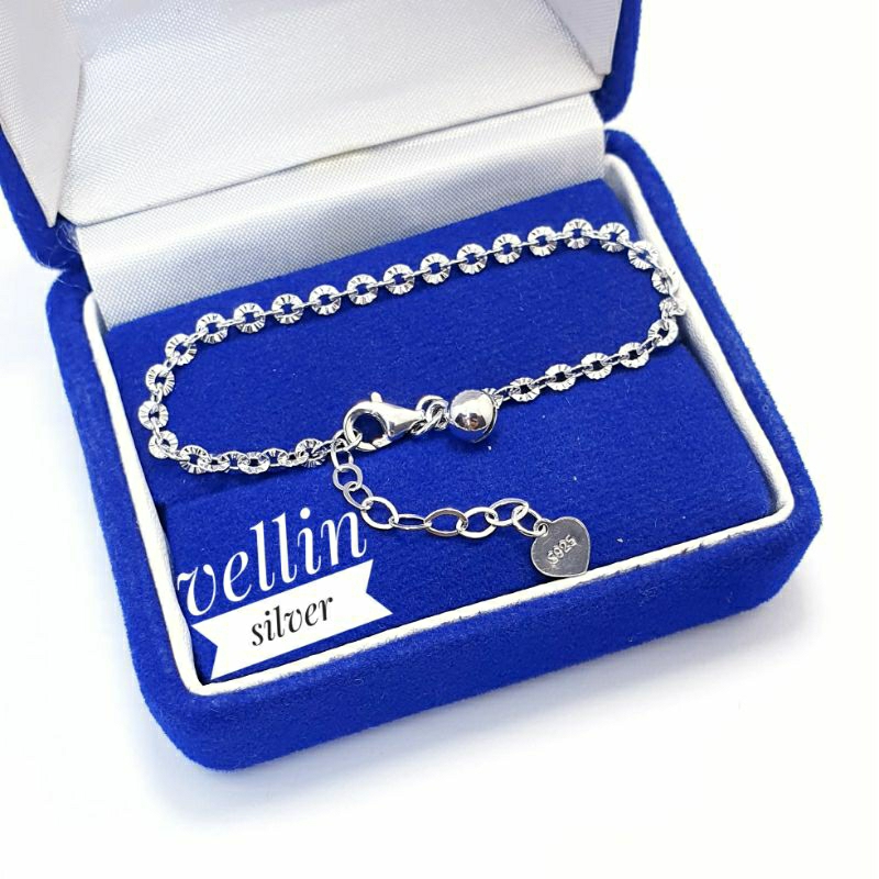 Gelang Tangan Anak Rantai Nori Ukir Perak 925 Asli Lapis Emas Putih - Gelang Anak Anak Silver 925