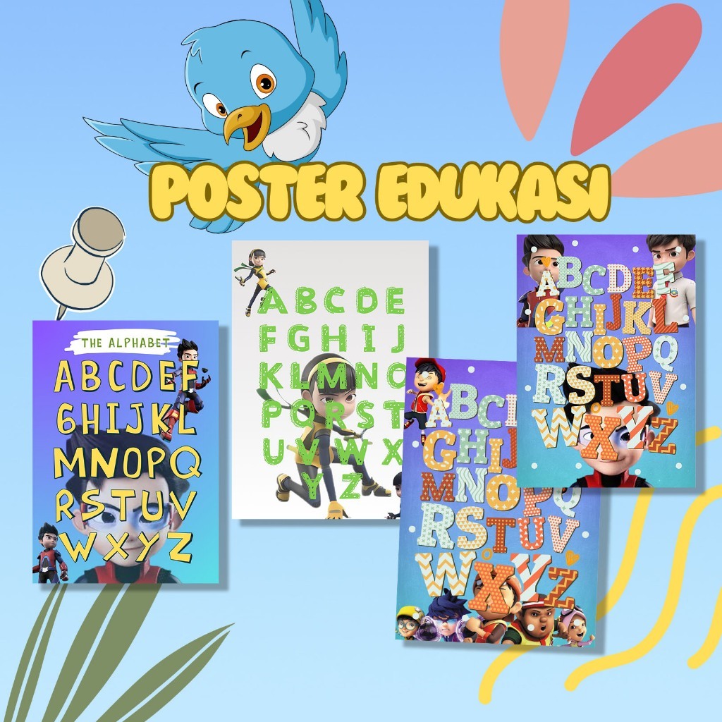 Alphabet Poster Edukasi Anak - Huruf Alphabet GAMBAR EJEN ALI  / Abjad | Balita, PAUD, TK, SD PREMIU