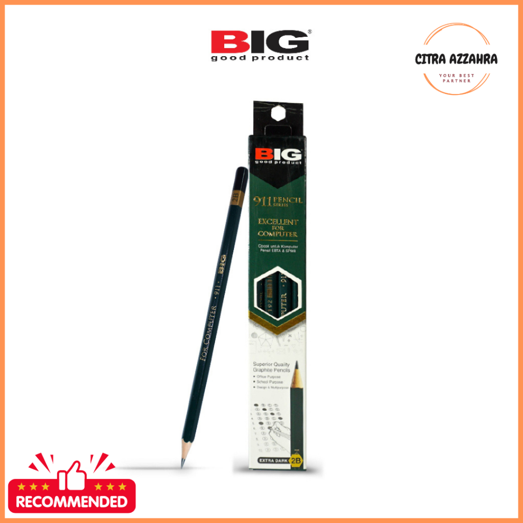 

ISI 12 Pcs BIG Pensil 2B Standar Ujian Komputer Graphite Pencil Extra Dark PS-911
