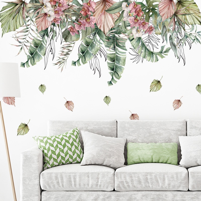 stiker dinding aesthetic kamar daun dan bunga wallpaper & stiker dinding